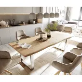 DELIFE Table-à-manger Edge 260x100x2,5-3 chêne nature acier inoxydable mince Live-Edge