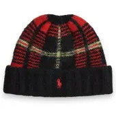 Ralph Lauren pour homme. 449P20228001 Bonnet à carreaux rouge (OSFA), Laine, Classique