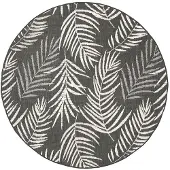 FRAAI Tapis d'extérieur rond | Malta Leaves Noir | Ø 120cm | Noir | Rond | Tapis d'extérieur