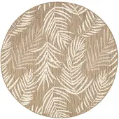 De Onlinewinkelier b.v. Tapis d'extérieur rond | Malta Leaves Naturel | Ø 100cm | Crème | Rond | Tapis d'extérieur