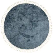 NATURL. Tapis rond à poils longs | Lofty Fringe Bleu | Ø 100cm | Bleu | Polypropylène | Rond