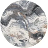 Studio Clarice Tapis rond abstrait | Xavier Wave Bleu/Gris | Ø 160cm | Gris | Rond | Tapis