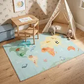 Little Olly Tapis enfant | Globe Bleu Clair | 140x200cm | Bleu | Rectangulaire | Tapis enfants