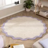FRAAI Tapis Rond Lavable – Hazy Lilas/Crème | Ø 80cm | Beige | Rond | Tapis