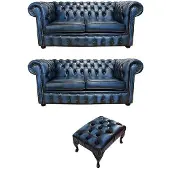 AEA Chesterfield Sofagarnitur Couch Polster Sofa Leder Garnitur Set 408