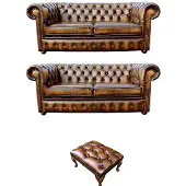 AEA Chesterfield Sofagarnitur Couch Polster Sofa Leder Hocker Garnitur