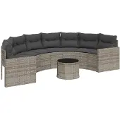 vidaXL Canapé de jardin avec table et coussins semi-circulaire gris Poly rotin