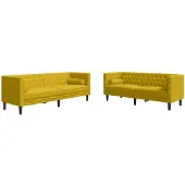 vidaXL Ensemble de canapé Chesterfield 2 pièces avec traversins Jaune velours