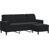 vidaXL Canapé 3 places avec pouf noir 180 cm velours