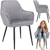 Jumi , chaise élégante CORA, idéale pour la cuisine, le salon, la salle à manger, revêtue de velours gris, avec des pieds en bois