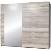 Meublorama Armoire ROMI chêne Dab Canyon 200 cm – 2 portes coulissantes avec miroir, 2 penderies et 8 étagères