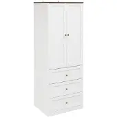 SoBuy Armoire Blanche avec 3 Tiroirs et Penderie, Meuble de Rangement Moderne Armoire avec section supérieure à deux KSB04-W