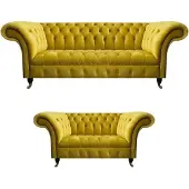 AEA Chesterfield jaune élégant ensemble de salon canapé 2pcs