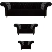 AEA Schwarze Textilsofas Designer Wohnzimmer Luxus Sitzgarnitur Möbel 3tlg