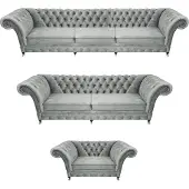 AEA Grau Luxus Wohnzimmer Set 3tlg Textil Polstermöbel Designer Möbel Chesterfield