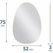 Relaxdays , miroir de salle de bain "Kiesel", 75x52 cm, miroir LED avec variateur d'intensité, 3 modes d'éclairage, anti-buée, IP44, miroir pour salle de bain, verre
