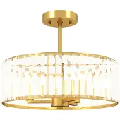 HOMCOM Plafonnier en cristal, suspension avec 3 douilles E14 dorées