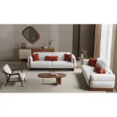 AEA Weiße Wohnzimmer Sofagarnitur Weiße Textilcouchen Holz Sideboard