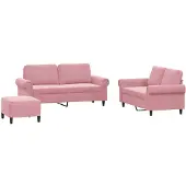 vidaXL Ensemble de canapés 3 pièces avec coussins Rose velours