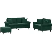 vidaXL Ensemble de canapés 3 pièces avec coussins vert foncé velours