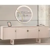 Xl Moebel Gmbh Modernes Beiges Esszimmer-Set – Holzsideboard, Rundspiegel & Esszimmermöbel