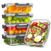 YASHE Boîtes en verre LN-5pcs-Grey, 5 x 1,04 L, couvercles gris