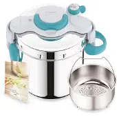 SEB ClipsoMinut' Easy+, 6 l, Céramique, Gaz, Halogène, Induction, Plaque étanche, Bleu, Acier inoxydable, Acier inoxydable, Rabattable, France