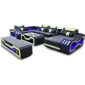 AEA Ecksofa U-Form schwarz Wohnlandschaft Couch Polster Eckgarnitur Sofa