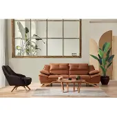 AEA Ensemble de canapé 3 places Fauteuil Canapé en tissu Canapé rembourré 2 pièces Marron