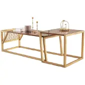 AEA Satztisch Couchtisch aus Nussbaumfurnier mit Ablage 120x50 50x50
