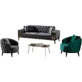 Xl Moebel Gmbh Chesterfield Gris-Vert Canapé Designer 2x Fauteuil 3 places