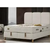 AEA Weißes modernes Bett mit Matratze aus Holz und Textil