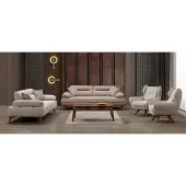 AEA Moderne beige Stoff-Sofagarnitur aus Holz mit stilvollem Design