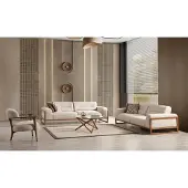 AEA Designer Beige Sofagarnitur Hochwertig Wohnzimmer Dreisitzer Polster Sessel Set