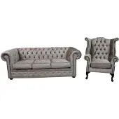 AEA Chesterfield Design Sofagarnitur 3 Sitzer + Ohrensessel Couch Sofa Polster Set