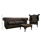 AEA Chesterfield Sofagarnitur Leder Chesterfield Komplett Set Sofa Couch 440