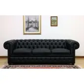 AEA Canapé design Chesterfield 3 places en cuir noir Canapé rembourré