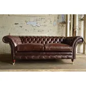 AEA Canapé design Chesterfield 3 places en cuir marron Canapé rembourré