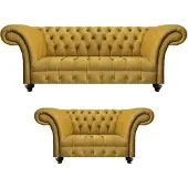 AEA Salon Designer Moderne Jaune Ensemble de Canapés 2x Canapés Chesterfield