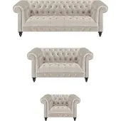 AEA Moderne Chesterfield Weiße Sofagarnitur Edle Polstersofas Sessel 3tlg