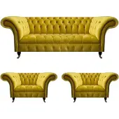 AEA Designer Chesterfield jaune Ensemble complet textile 3 pièces