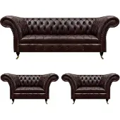 AEA Dunkelbraune Chesterfield Sofagarnitur Komplettes Couch Sessel Set 3tlg