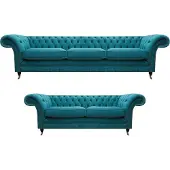 AEA Chesterfield Blau 2x Sofas Set Wohnzimmer Polstermöbel Luxuriöse Sofagarnitur