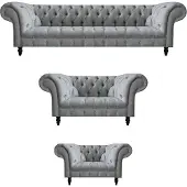 AEA Luxuriöse Garnitur Chesterfield Sofagarnitur 4+2+1 Sitzer Grau Möbel