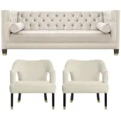 AEA Beige Chesterfield Couch Samt Sofa Sofagarnitur couchen Sofas Polster 311 Sitzer