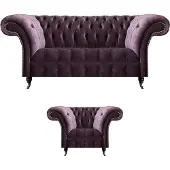 AEA Lila Chesterfield Polstermöbel Designer Wohnzimmer Sofagarnitur 2tlg
