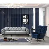 AEA Chesterfield Grau-Blaue Sofagarnitur Moderner 3-Sitzer Luxus Einsitzer