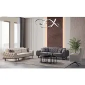 AEA Weiß-Graue Chesterfield Couchgarnitur Designer Polster Sessel 3tlg Set