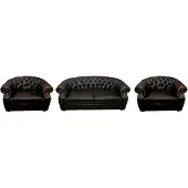 AEA Dunkelbraune Chesterfield Couchgarnitur Ledersofa 2x Sessel