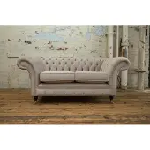 AEA Chesterfield Sofa 2 Sitzer Polster Designer Couchen Sofas Garnitur Beige Samt